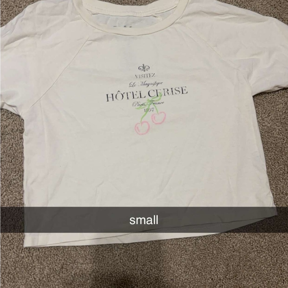 White Graphic Tee with Cherry Design